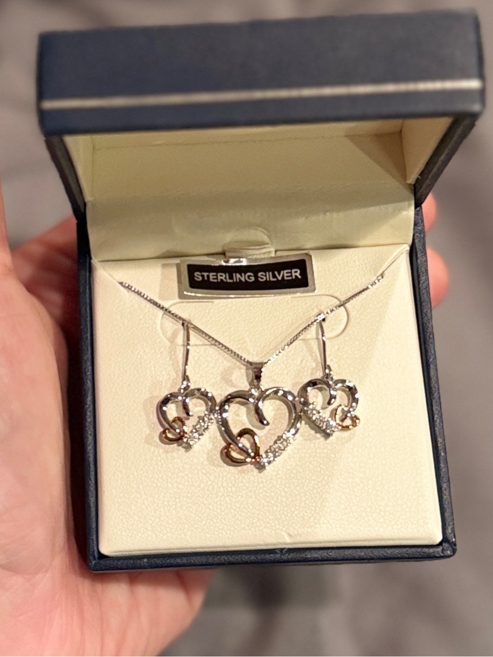 Stella Grace Sterling Silver Dangle Heart Earrings And Necklace Set View 3